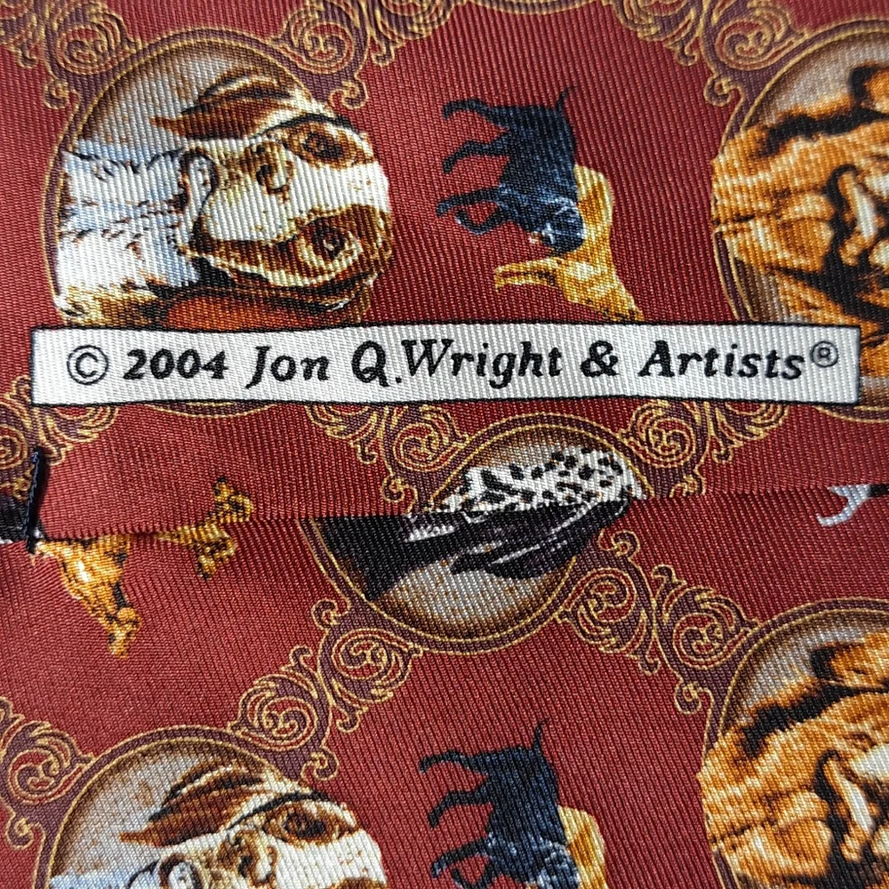 Vintage Men's 100% Silk Tie 2004 Jon Q.‎ Wright & Artists Color/Copper Dogs